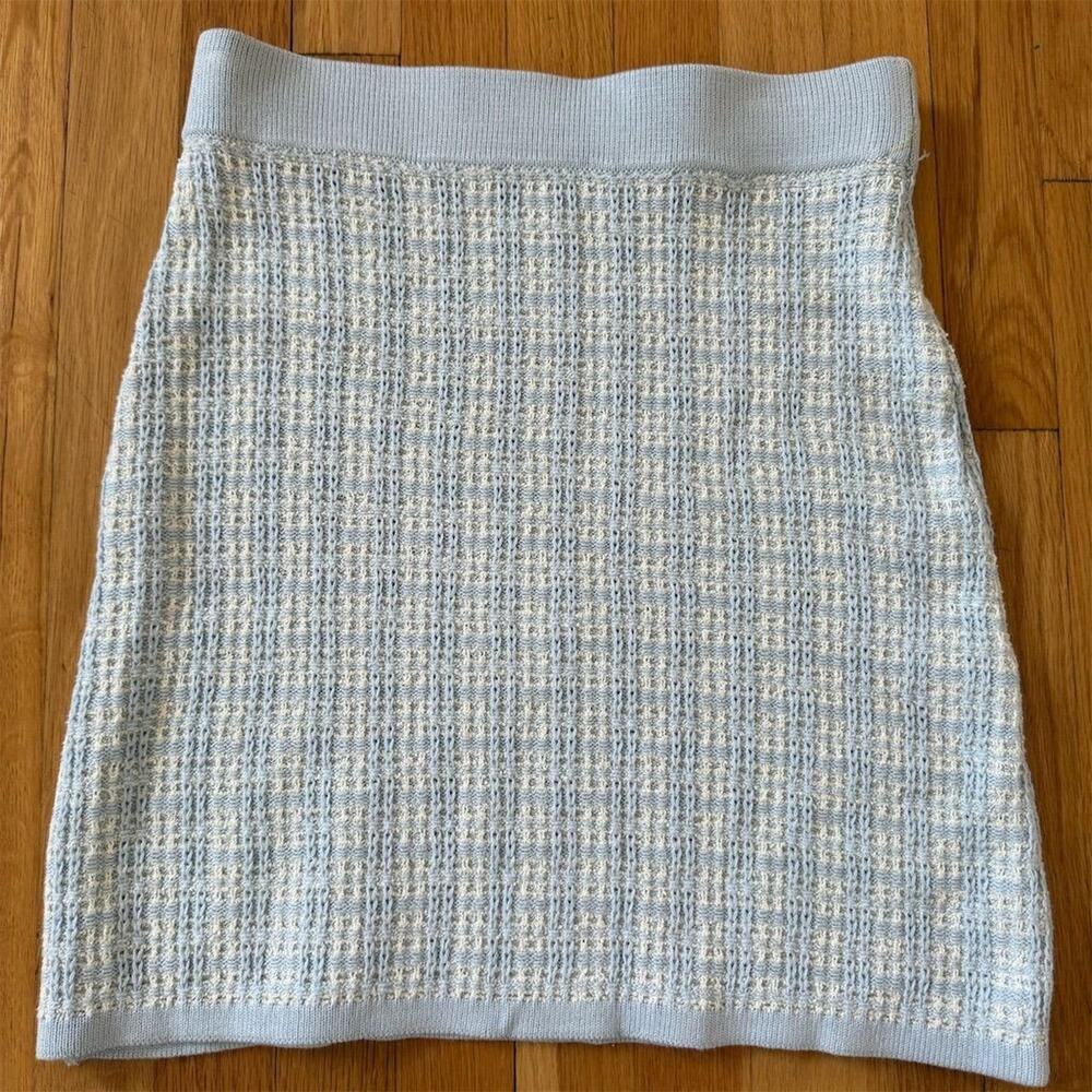 Free Assembly Women's Blue Tweed Mini Sweater Skirt Size M Casual